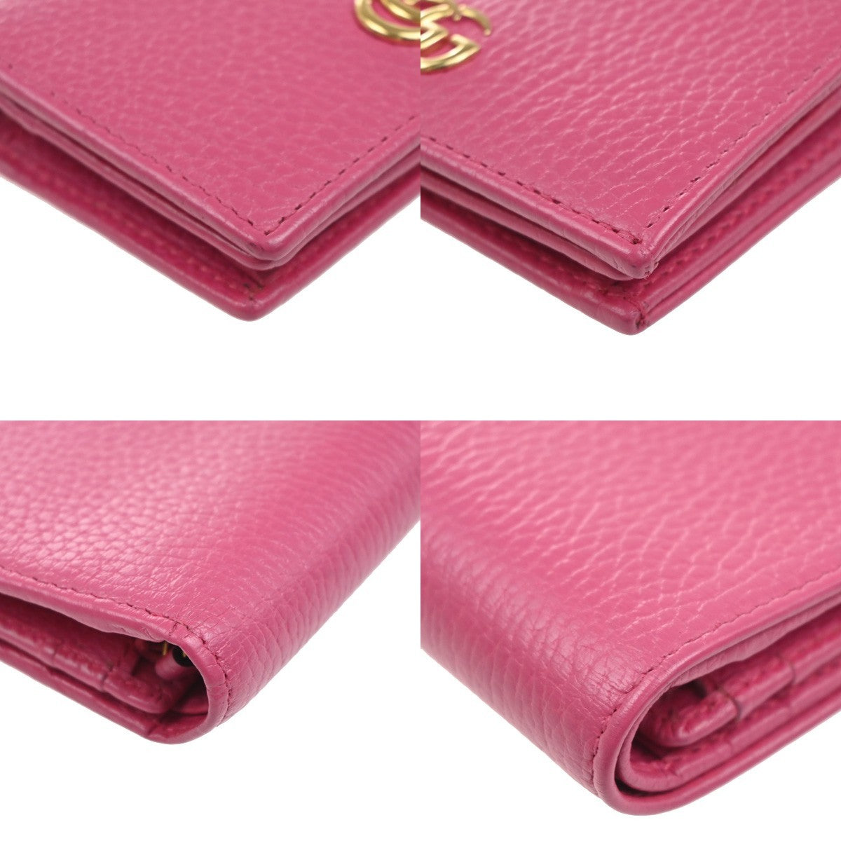 GUCCI Logo GG Marmont Trifold Compact Wallet Leather Pink GHW Italy 37MA483