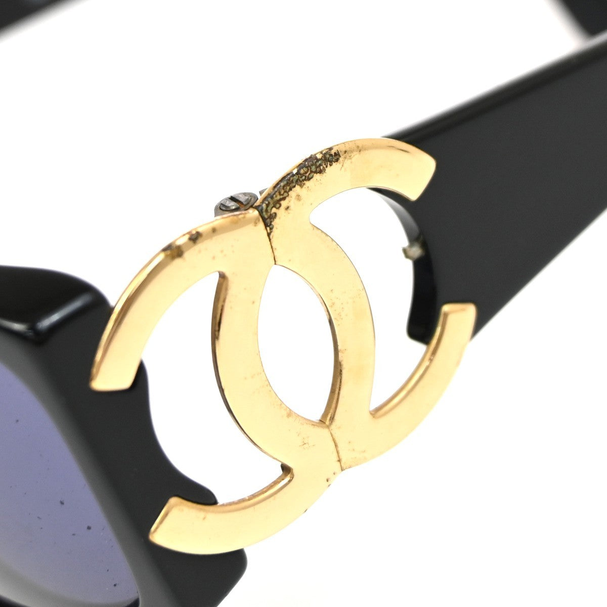 CHANEL CC Logo Sunglasses Eye Wear Plastic Black Gold Italy 02461 66RL540