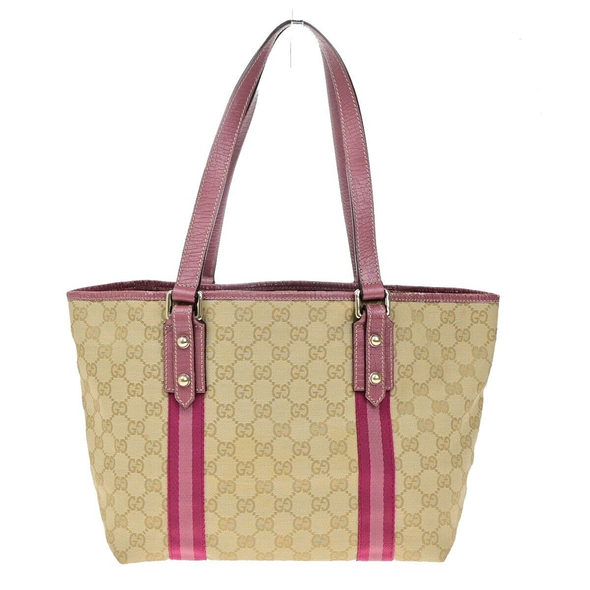GUCCI Logo GG Pattern Shoulder Tote Bag Canvas Leather Brown Pink Italy 32FB390