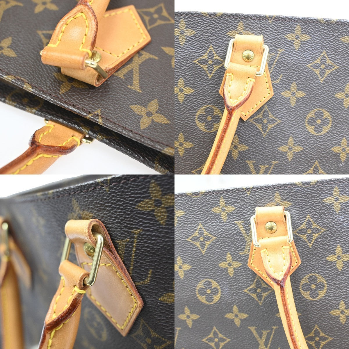 LOUIS VUITTON Logo Sac Plat Hand Tote Bag Monogram Leather Brown M51140 37CA671