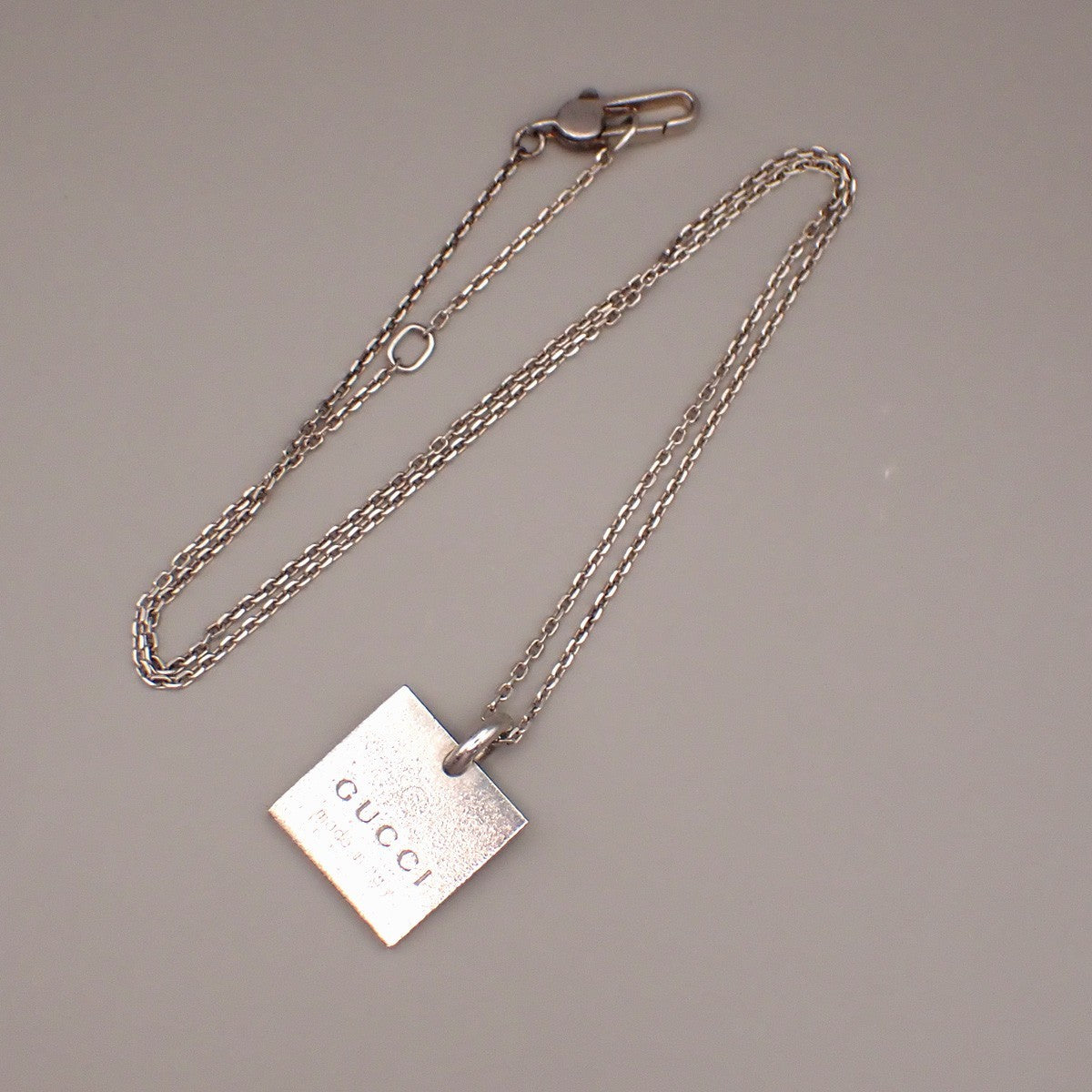 GUCCI Logo Square Plate Necklace Pendant Silver 925 Italy 01KD232