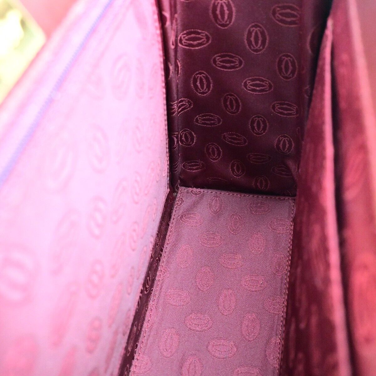 CARTIER 2C Logos Hand Bag Leather Burgundy Gold-Plated Made In Italy 76RK751