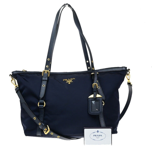 PRADA Tessuto 2Way Shoulder Hand Bag Nylon Saffiano Leather Navy Blue 79ED688