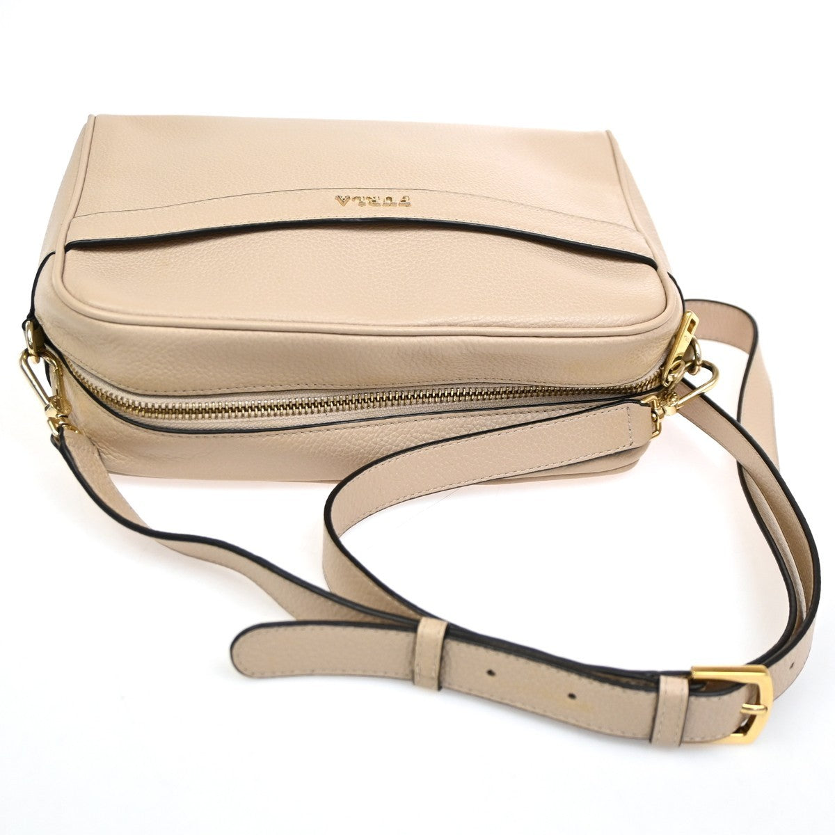 FURLA Logo Crossbody Shoulder Hand Bag Leather Beige GHW 08YH853