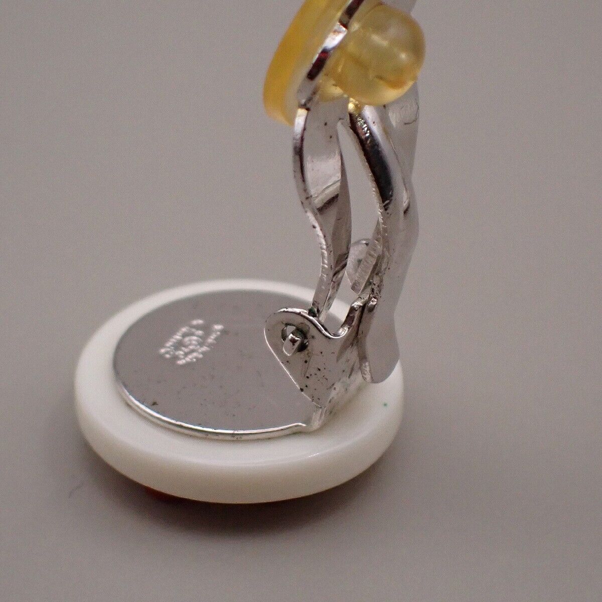 CHANEL CC Logo Clover Round Button Earrings 04P Clip-On White Silver 32YE499