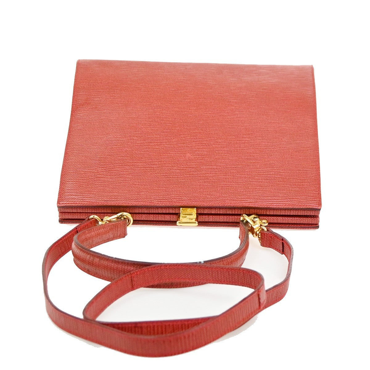 FENDI Logo FF 2way Shoulder Top Handle Bag Leather Red Italy 32CA965