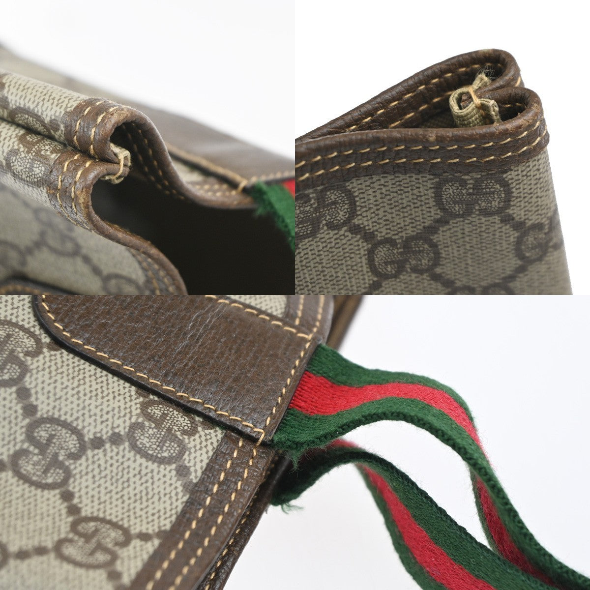GUCCI Logo GG Sherry Line Shoulder Tote Hand Bag PVC Leather Beige Italy 69MA455