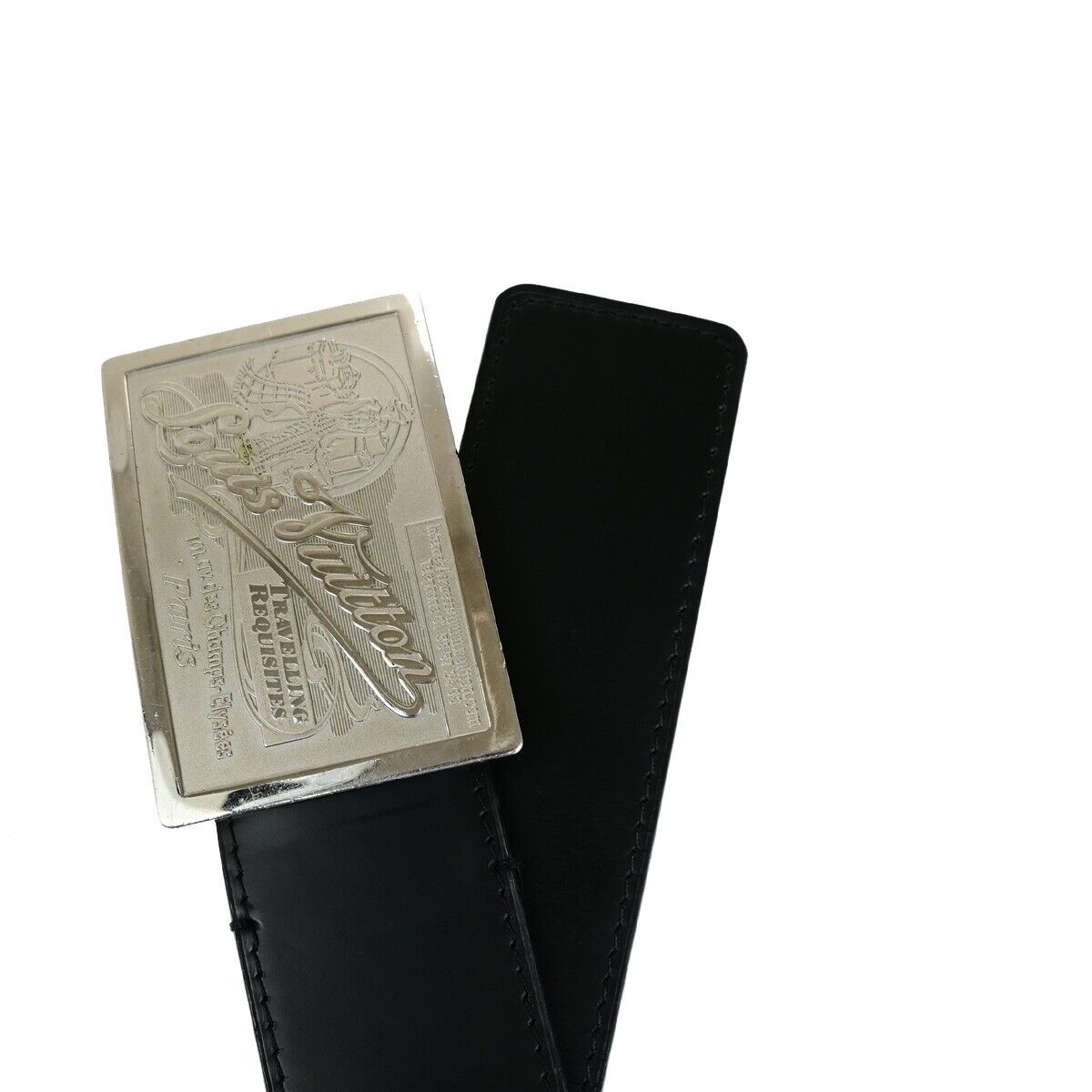 LOUIS VUITTON Logo Ceinture Jeans Belt Leather Black Silver Spain M6812 64ED273