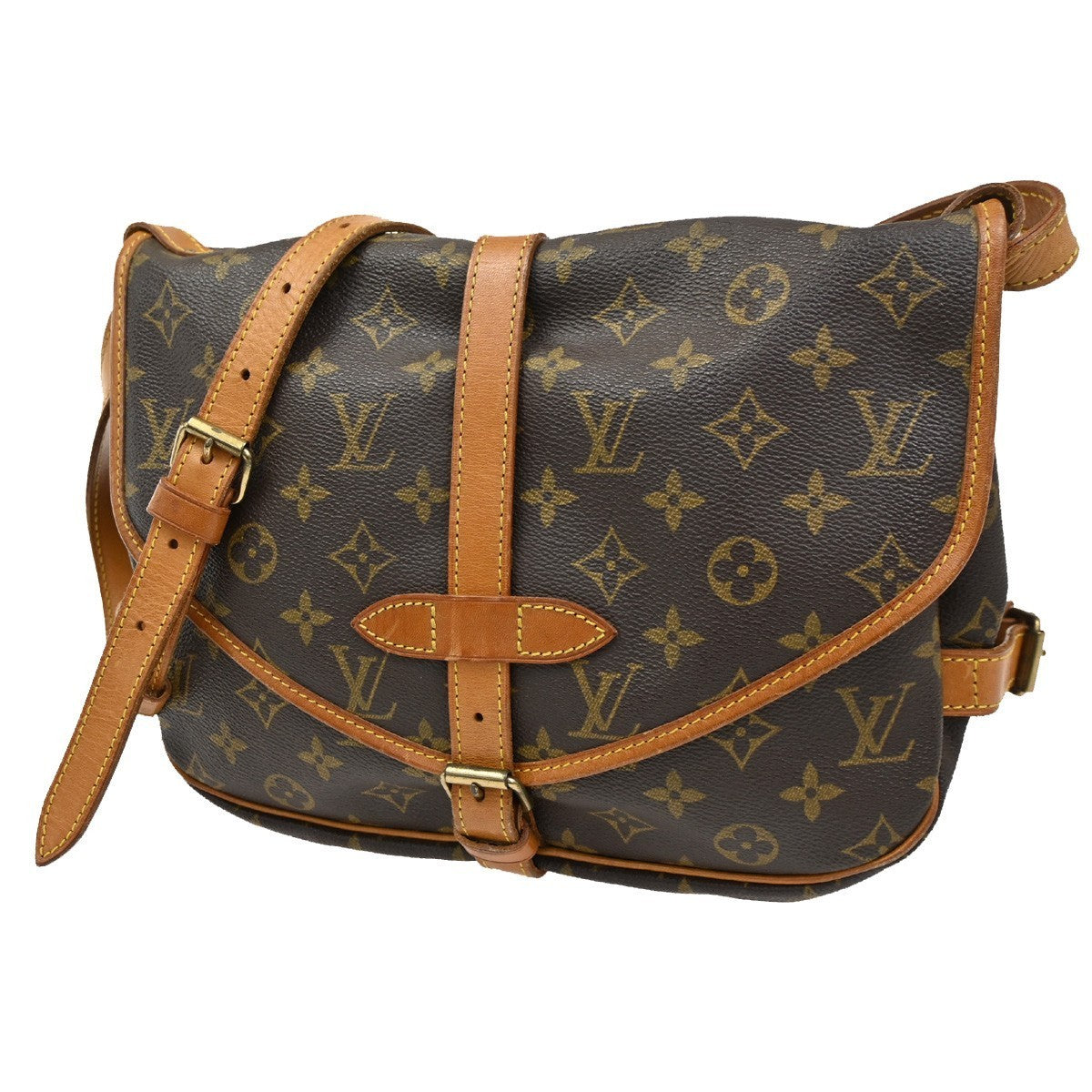 LOUIS VUITTON Logo Saumur 30 Shoulder Bag Monogram Leather Brown M42256 17CA491