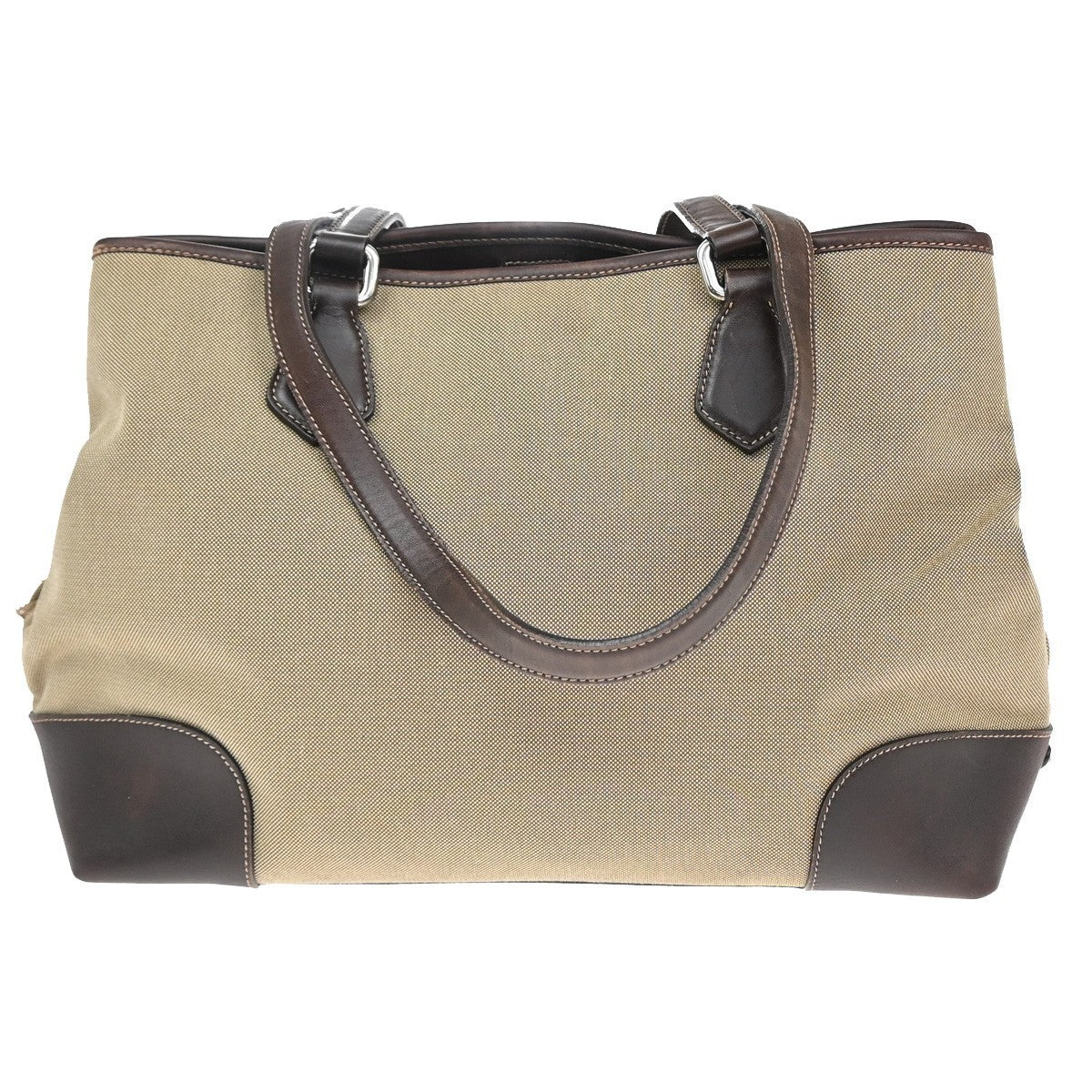 PRADA MILANO Logo Shoulder Bag Canvas Leather Brown Made in Italy 38KP156