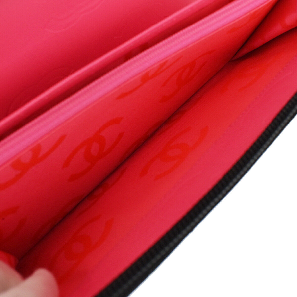 CHANEL CC Logo Cambon Long Bifold Wallet Leather Black Pink Italy 96RH498