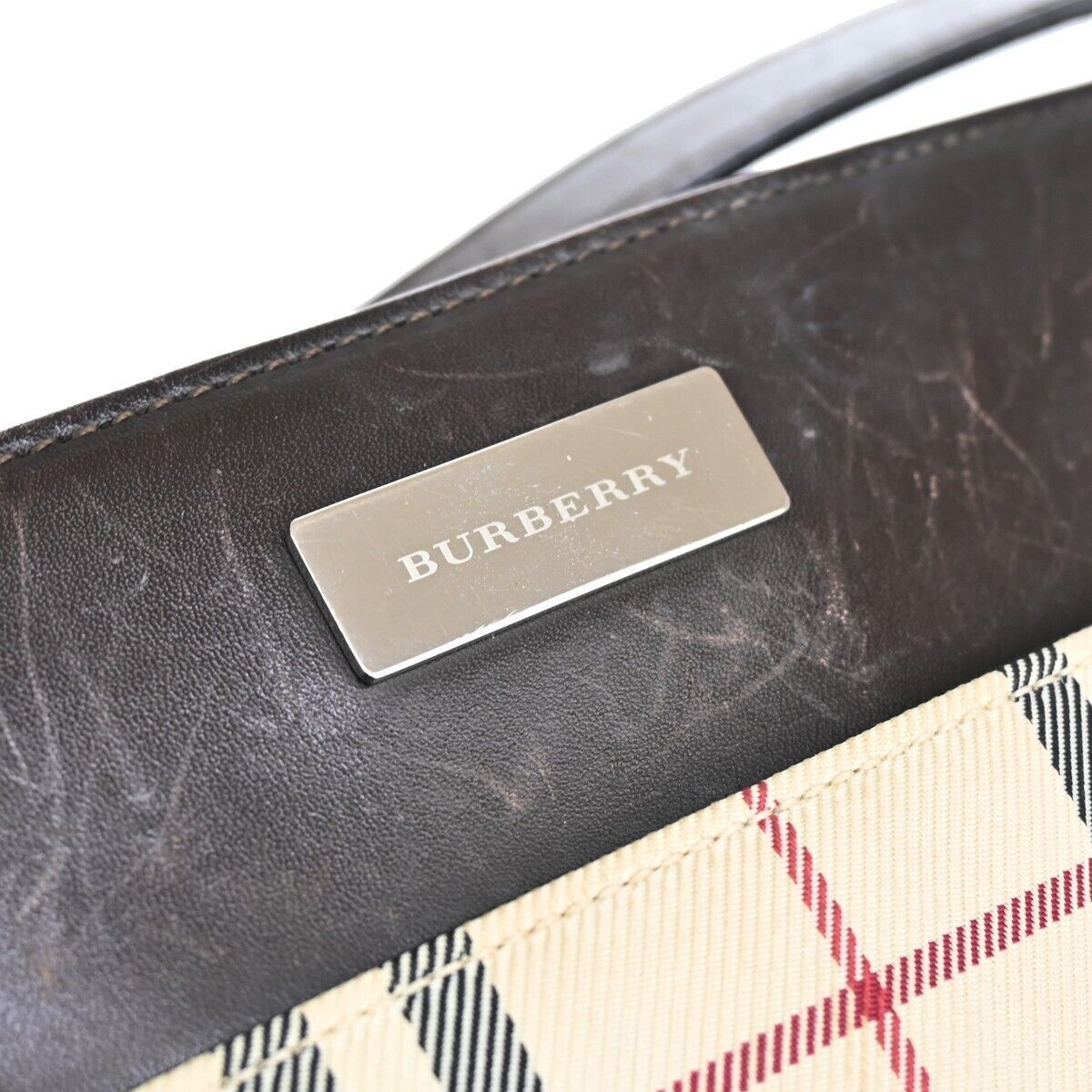 BURBERRY Logo Nova Check Shoulder Tote Bag Canvas Leather Beige Brown 60GA052
