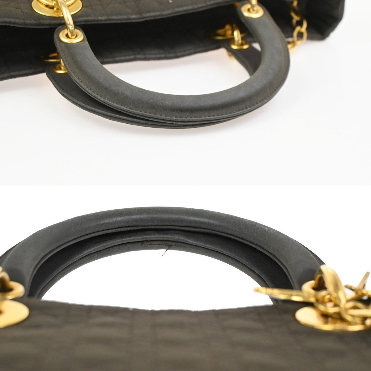 CHRISTIAN DIOR Logo Lady Cannage Hand Bag Nylon Leather Brown GHW Italy 70KC638