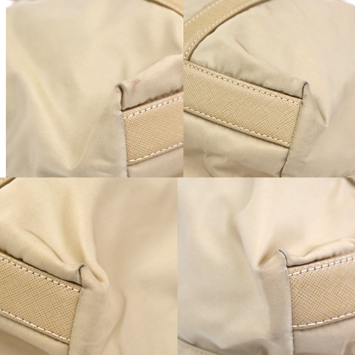 PRADA Logo Tessuto Shoulder Hand Bag Nylon Leather Beige Italy 30CA999
