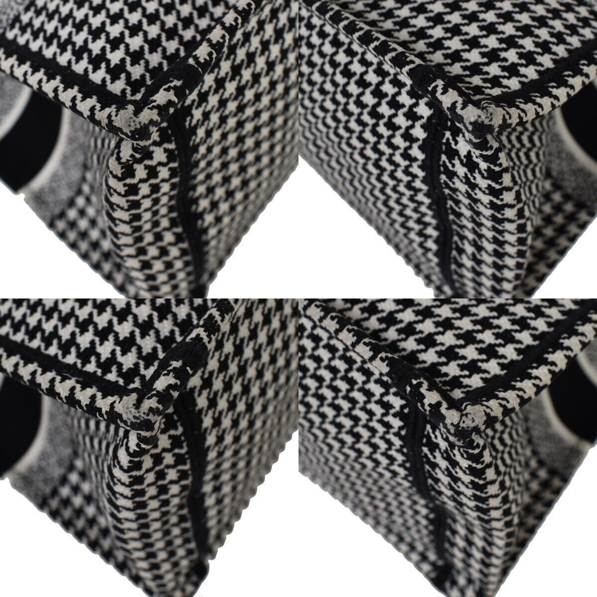 CHRISTIAN DIOR Book Tote Medium Hand Bag Houndstooth Canvas Leather BK 307LC341