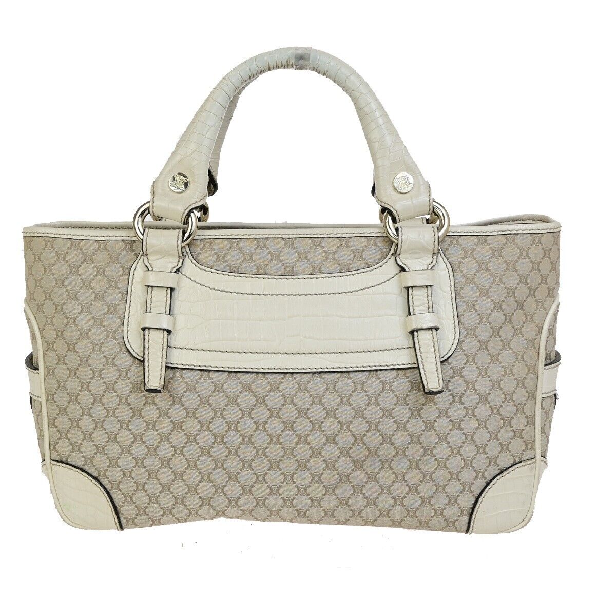 CELINE Logo Boogie Macadam Hand Bag Leather Canvas Beige Italy 67FB204