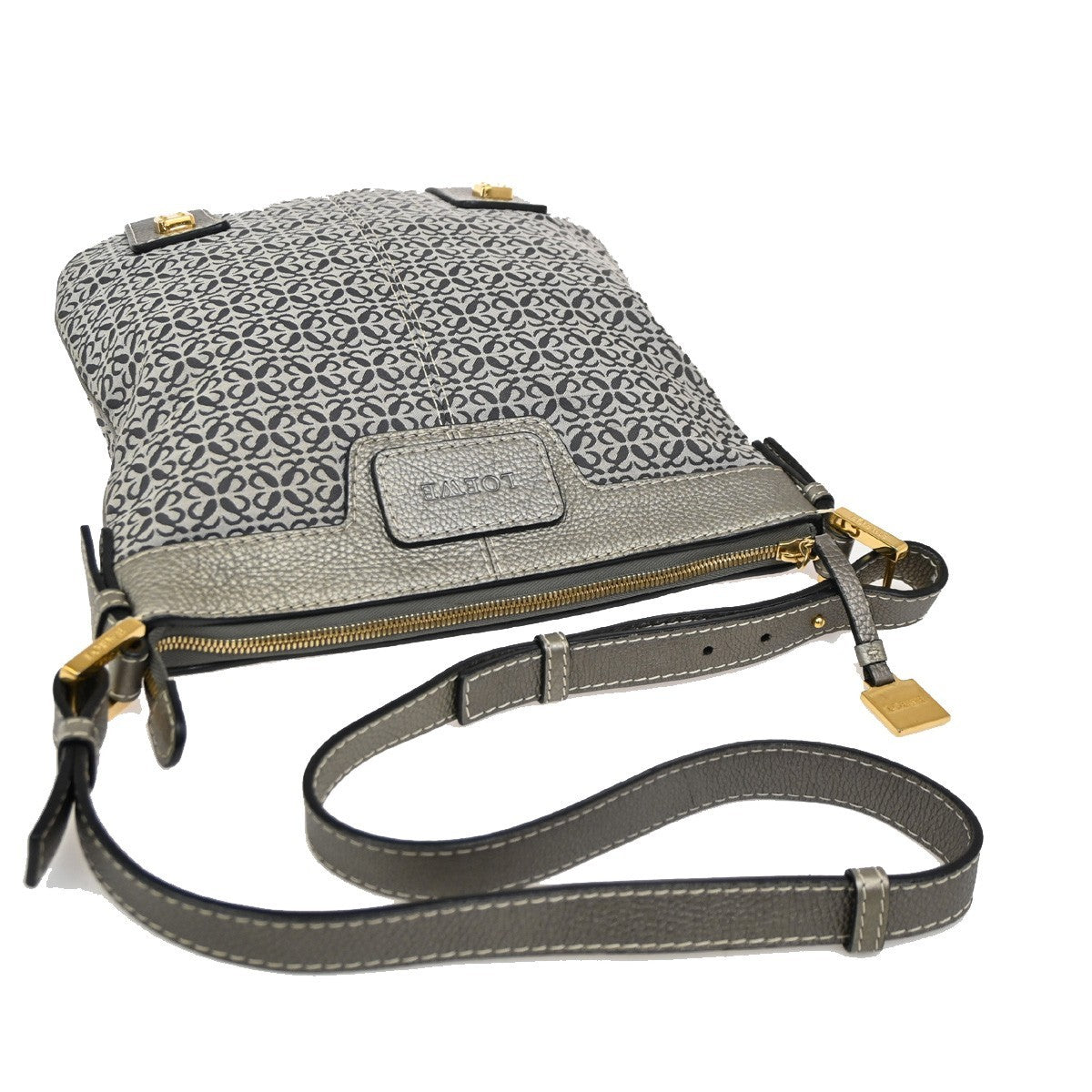 LOEWE Logo New Road Crossbody Shoulder Bag Canvas Leather Gray GHW 30KB767