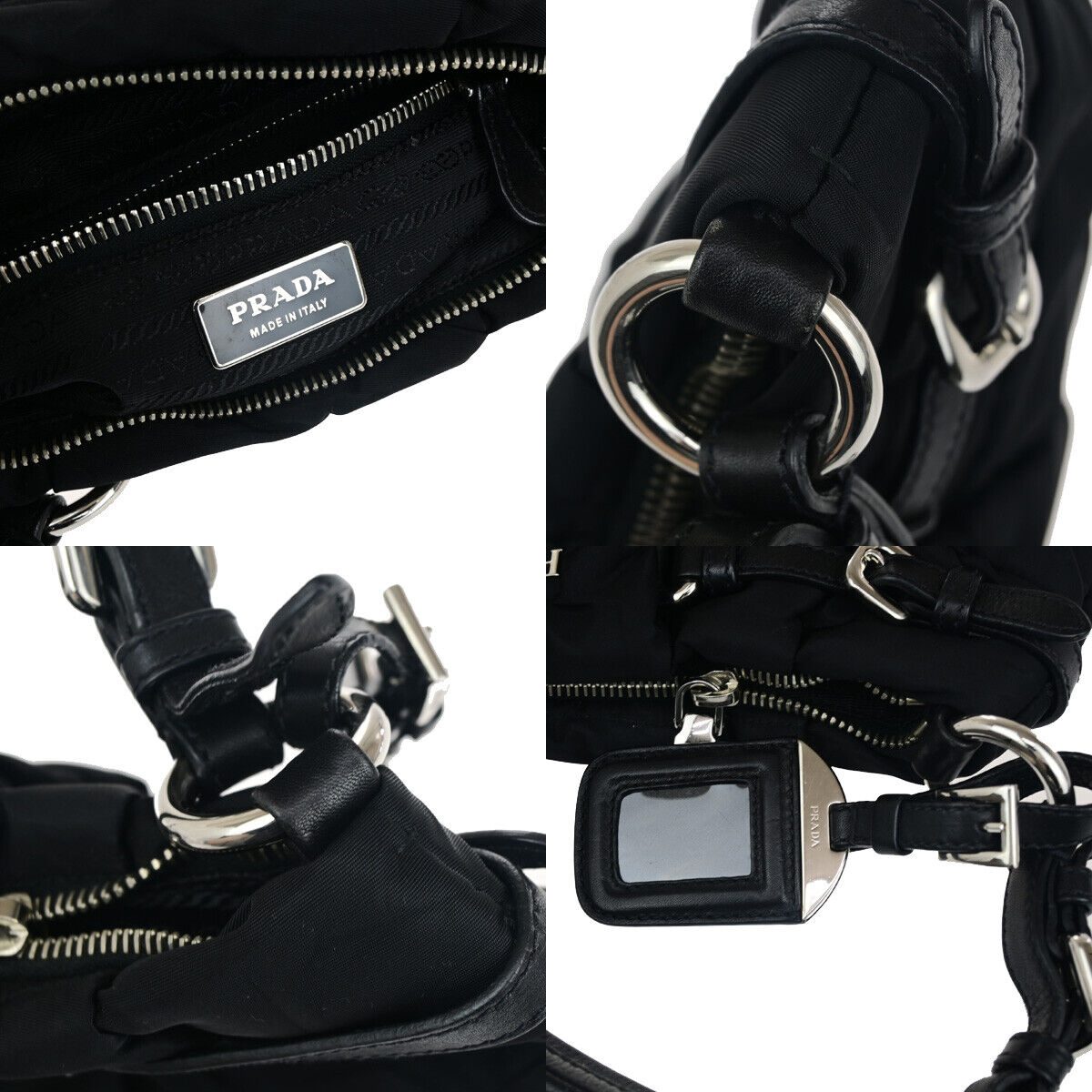 PRADA Logo Crispy Shoulder Bag Nylon Leather Black SHW Italy 17RK079