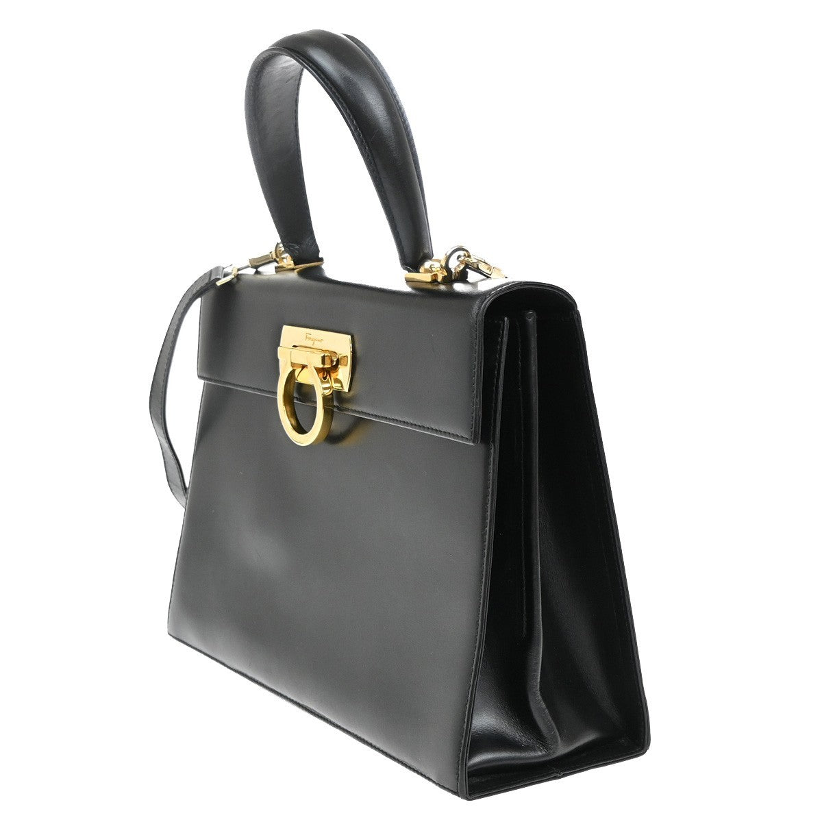 SALVATORE FERRAGAMO Gancini 2Way Shoulder Hand Bag Leather Black GHW 35EF349