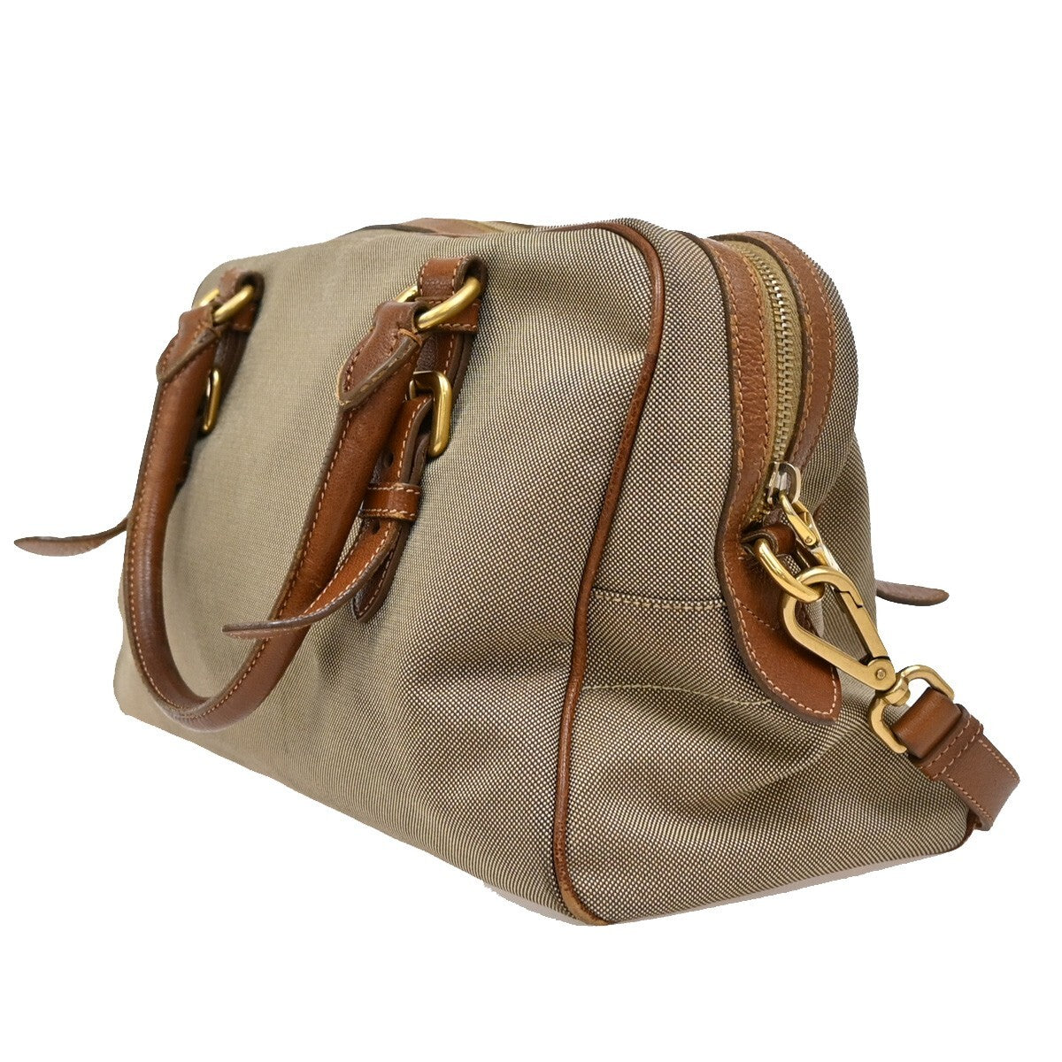 PRADA MILANO Logo Jacquard 2Way Shoulder Hand Bag Canvas Leather Brown 69EE318