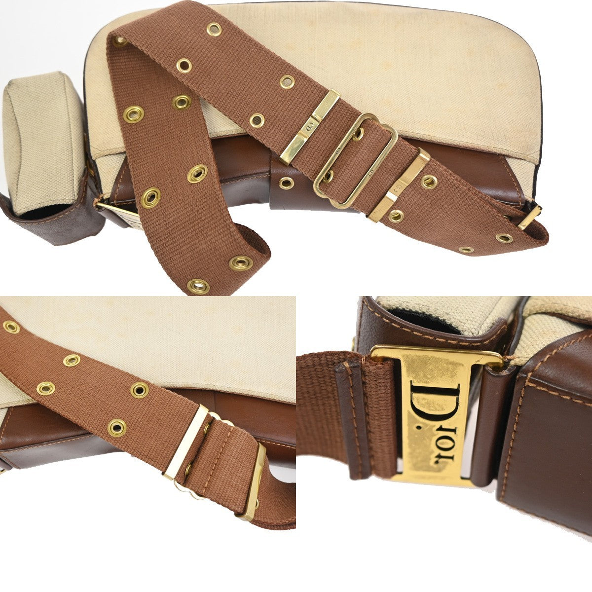 CHRISTIAN DIOR Columbus Flap Shoulder Bag Canvas Leather Beige GHW Italy 51RL926