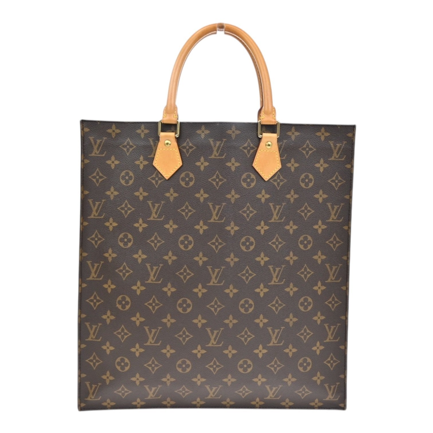 LOUIS VUITTON Logo Sac Plat Hand Tote Bag Monogram Leather Brown M51140 13SA100