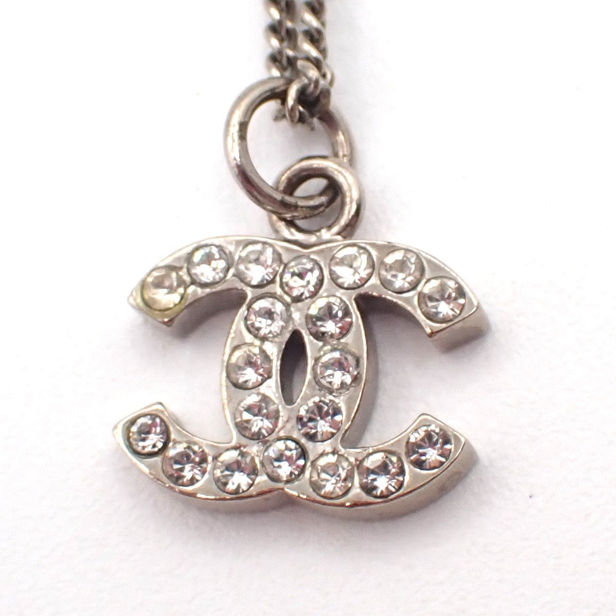 CHANEL CC Logo Rhinestone Chain Necklace Pendant B11V SHW Italy 87RQ025