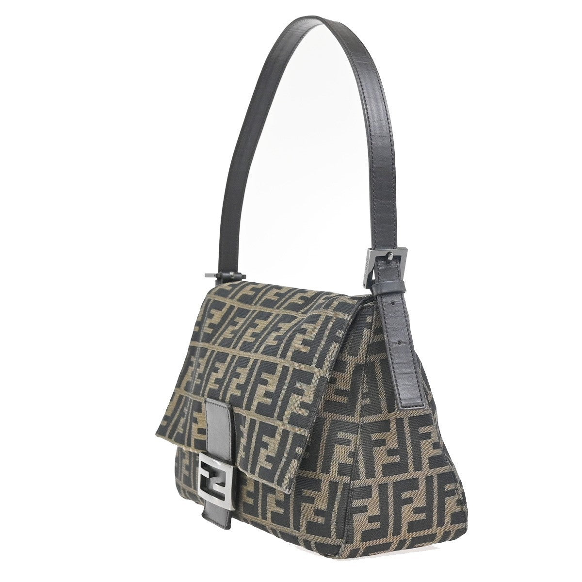 FENDI Zucca Mamma Baguette Shoulder Bag Canvas Leather Brown SHW Italy 95RL921
