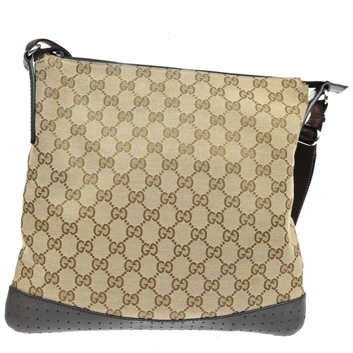 GUCCI Logo GG Crossbody Shoulder Bag Leather Canvas Brown SHW Italy 83KD060