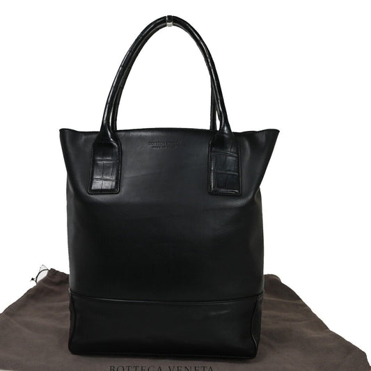 BOTTEGA VENETA Logo Shoulder Tote Bag embossing Leather Black Italy  75SH569