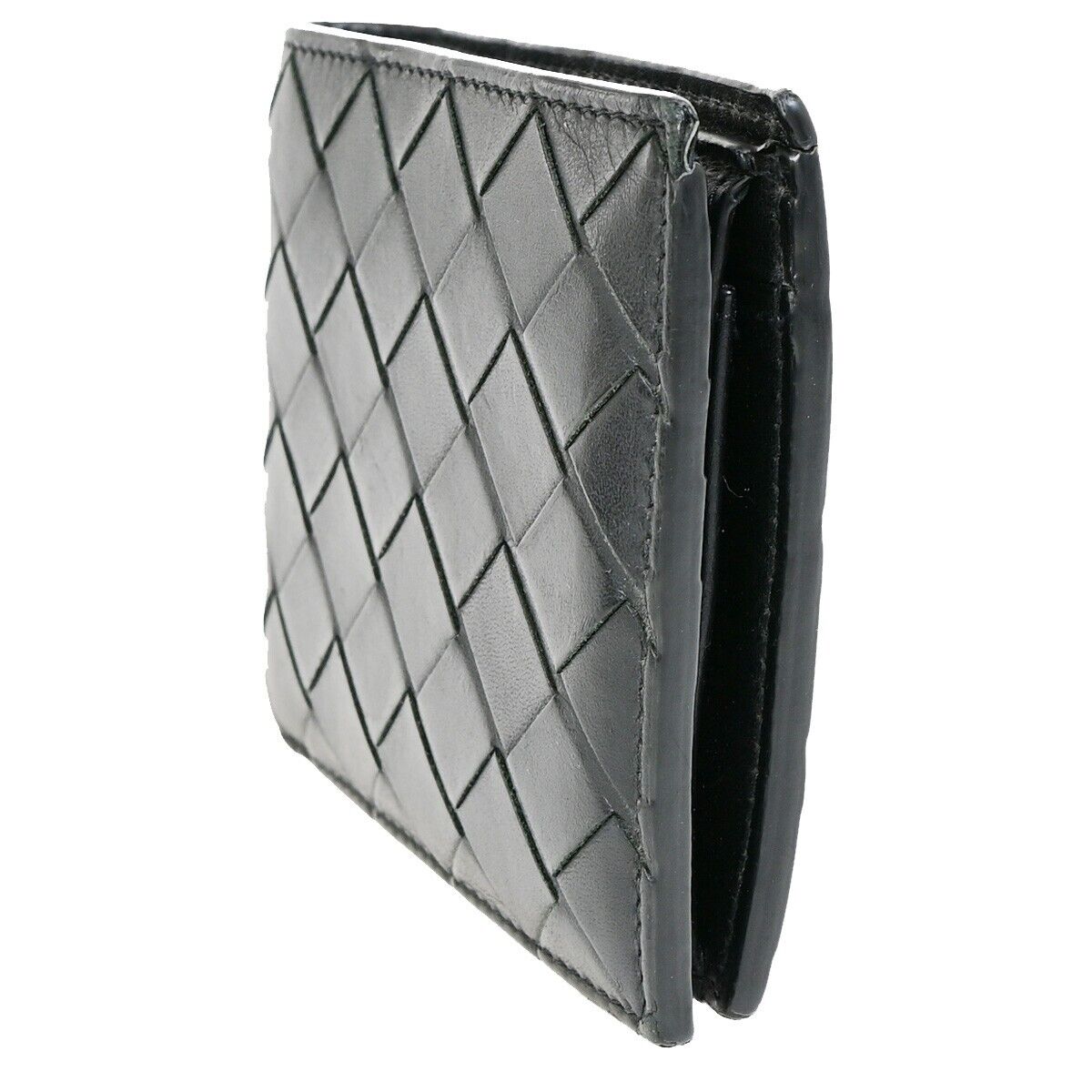 BOTTEGA VENETA Logo Intrecciato Bifold Compact Wallet Leather Black 68FA908