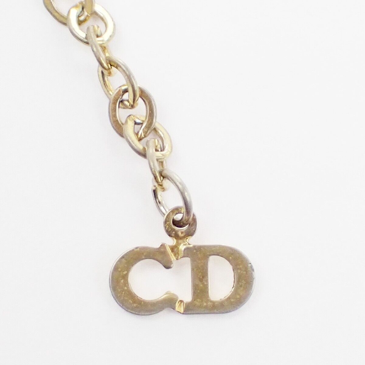 CHRISTIAN DIOR CD Logo Pendant Charm Necklace Gold Accessory 04ED431