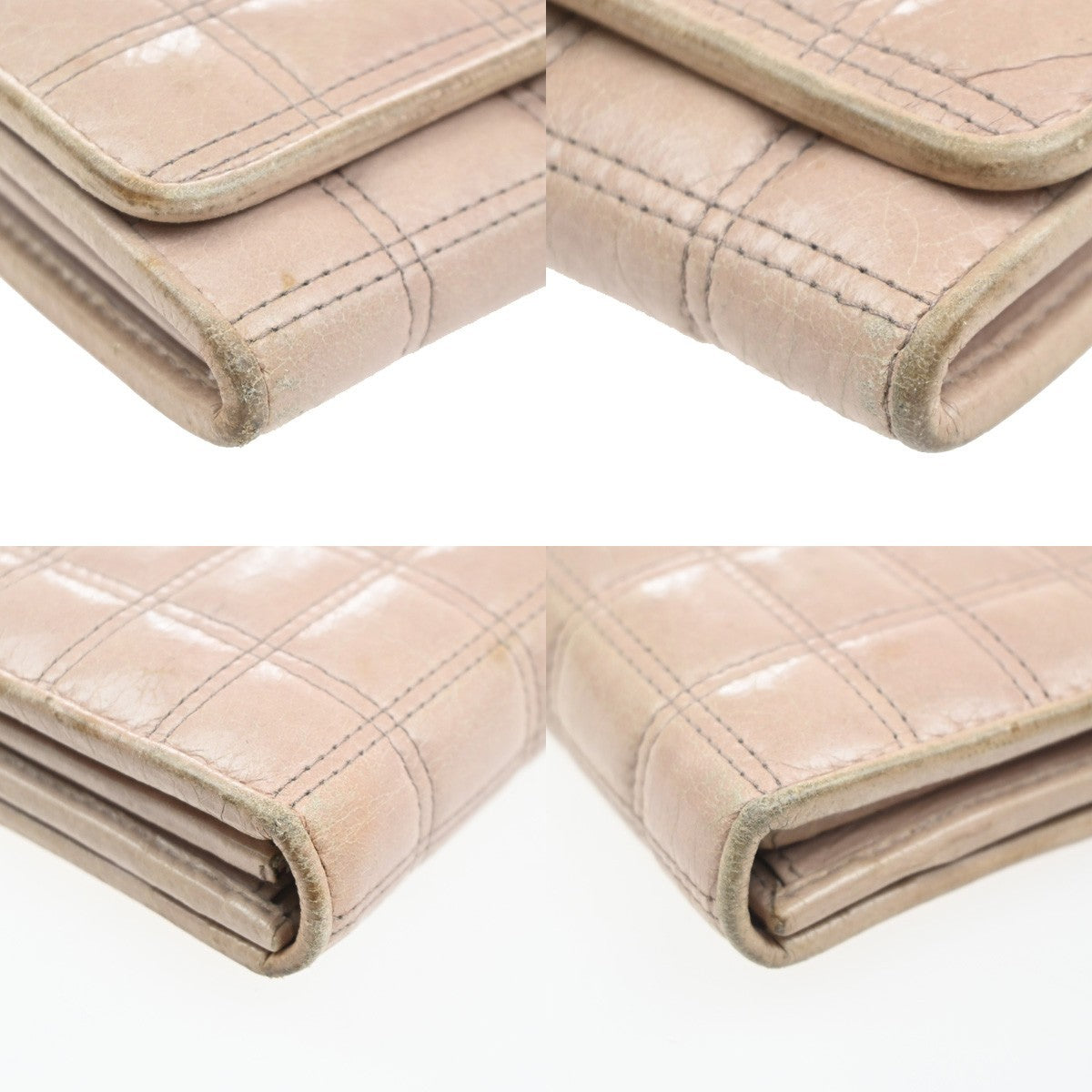 PRADA Logo Bifold Flap Long Wallet  Quilted Leather Pink Beige GHW Italy 01KD035