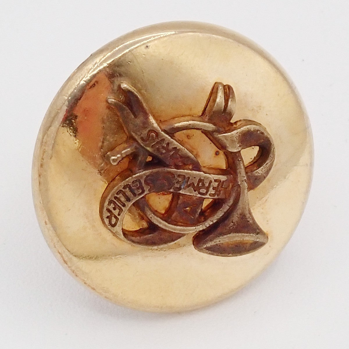 HERMES Logo Horn Sellier Trumpet and Ribbon Motif Earrings Clip-On Gold 01YH840