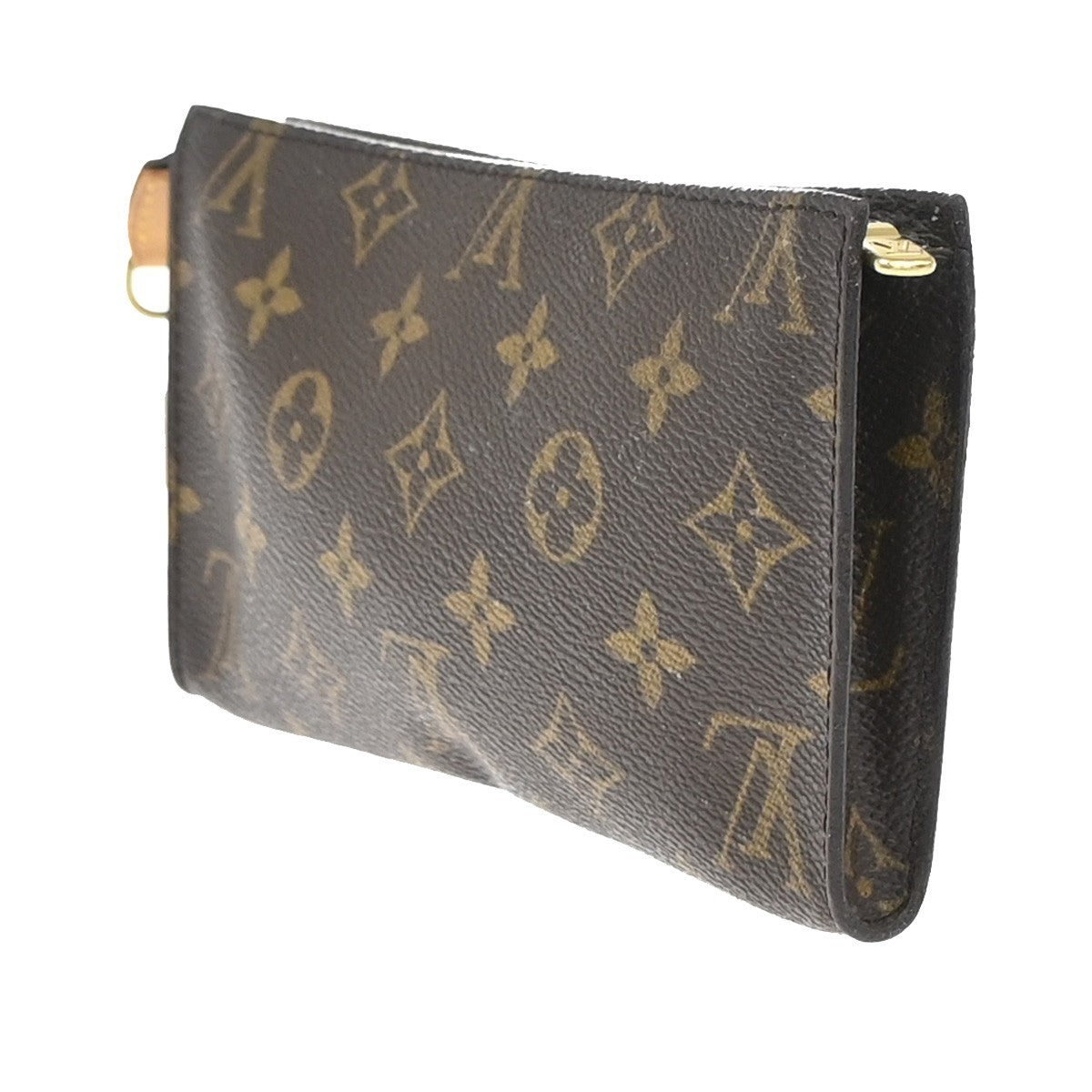 LOUIS VUITTON LV Logo Bucket GM Pouch Bag Monogram Leather Brown Gold 66KP601
