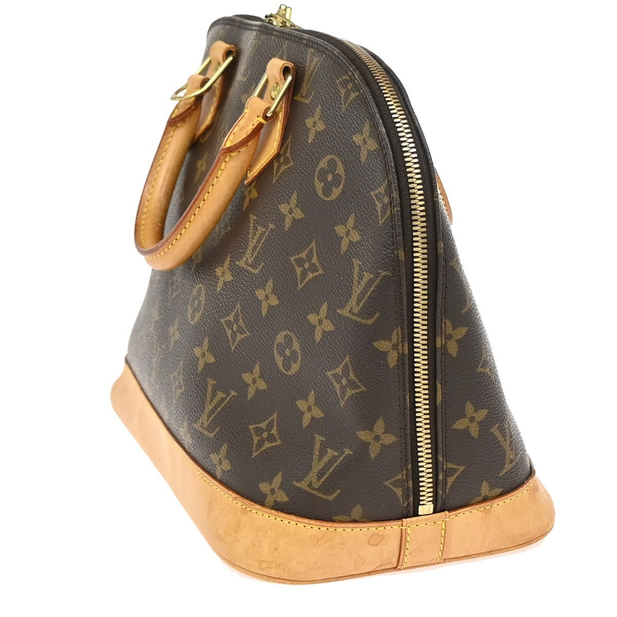 LOUIS VUITTON LV Logo Alma Hand Bag Monogram Leather Brown France M51130 73AA211