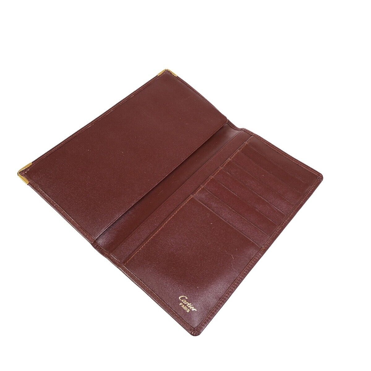 Must De Cartier 2C Logo Vertical Long Bifold Wallet Leather Bordeaux 09EB804
