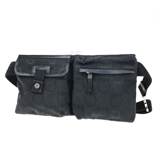 SALVATORE FERRAGAMO Logo Gancini Bum Bag Canvas Leather Black SHW Italy 05YE727