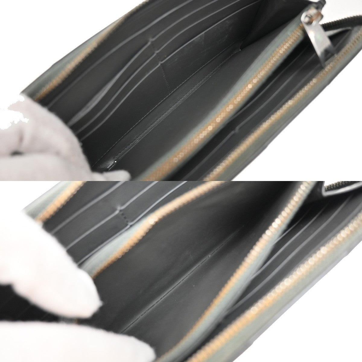 BOTTEGA VENETA Logo Cassette Zip Around Long Wallet Leather Gray Italy 30KP021