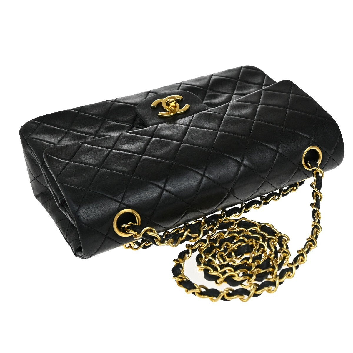 CHANEL Matelasse 23 Double Flap Chain Shoulder Bag Leather BK Vintage 730RF245