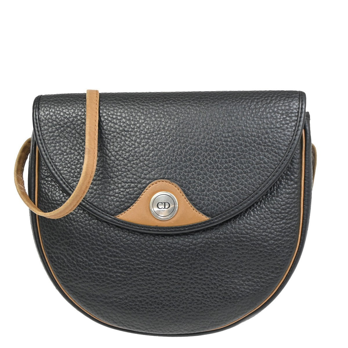 CHRISTIAN DIOR CD Logo Shoulder Hand Bag Leather Black GHW Italy 66CA702