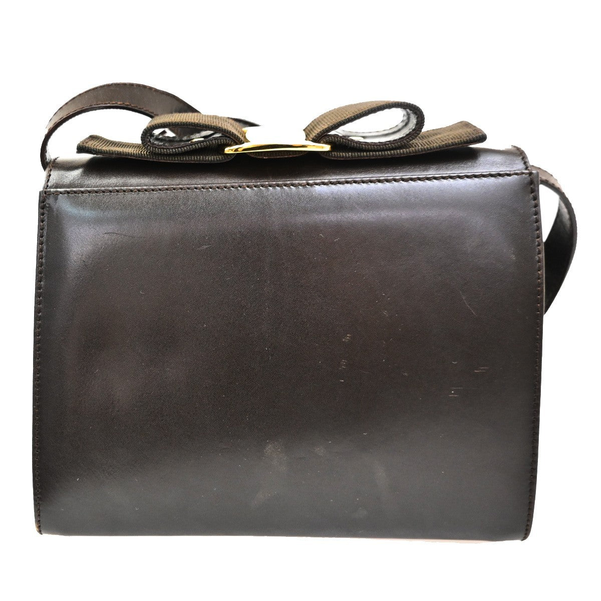Salvatore Ferragamo Vara Bow Ribbon Hand Bag Leather Brown GHW Italy 05CA495