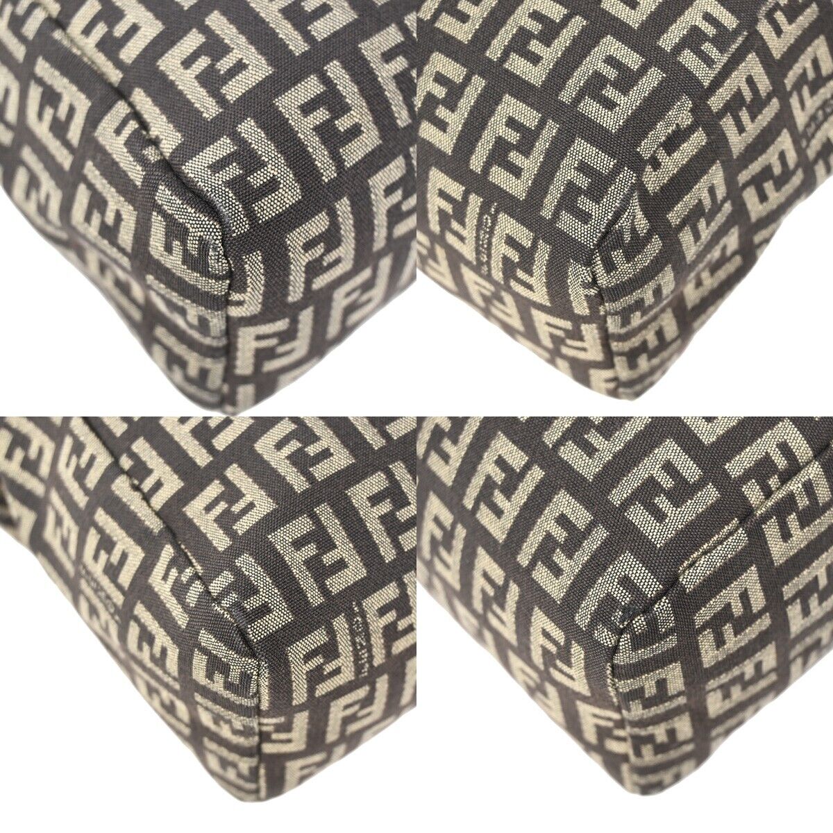 FENDI Logo Zucchino Mini Hand Bag Canvas Leather Brown Silver Italy 61HB935