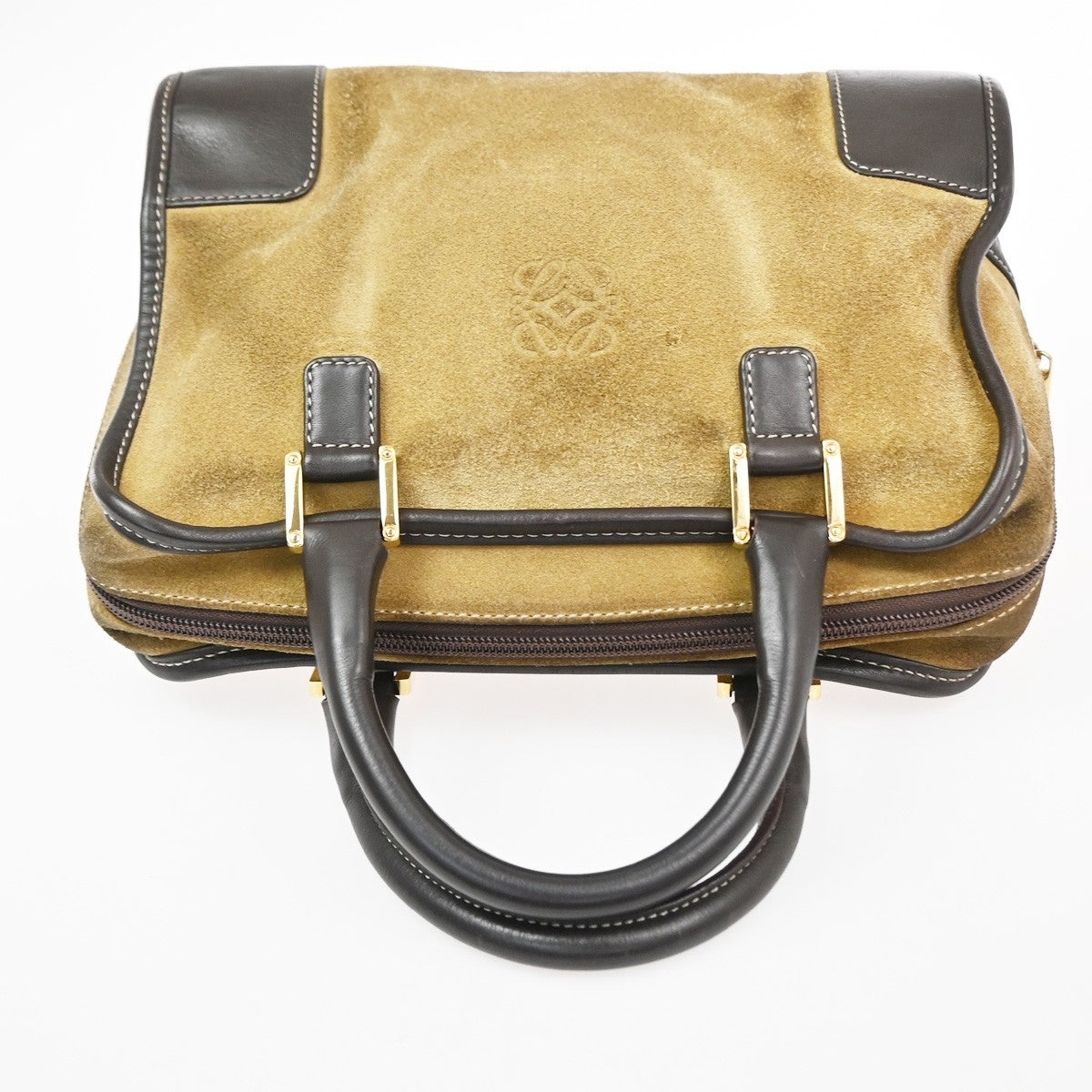 LOEWE Anagram logo Amazona 28 handbag suede Leather Brown Spain GHW 79KD096