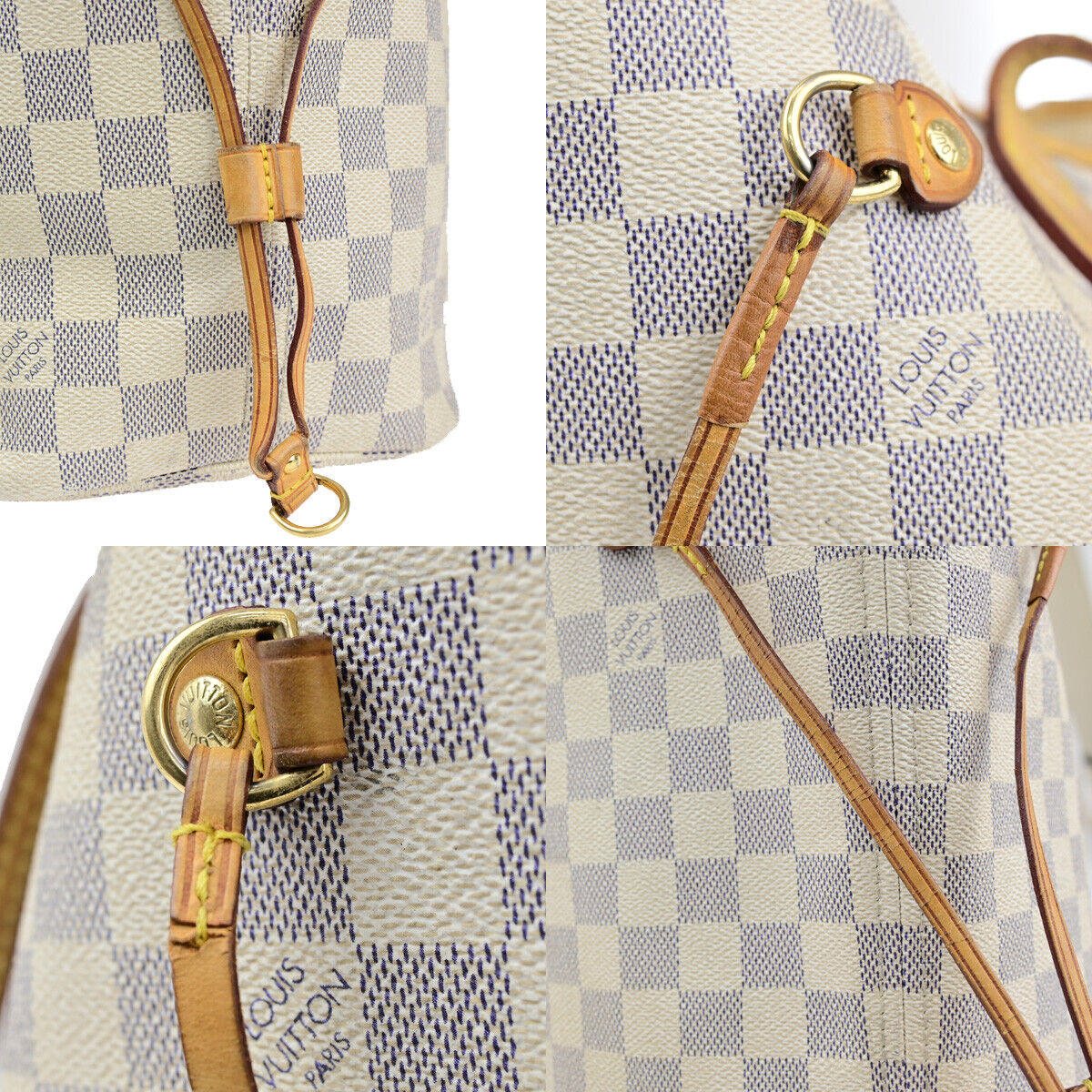 LOUIS VUITTON Neverfull MM Shoulder Tote Bag Damier Azur Leather N51107 16YG614
