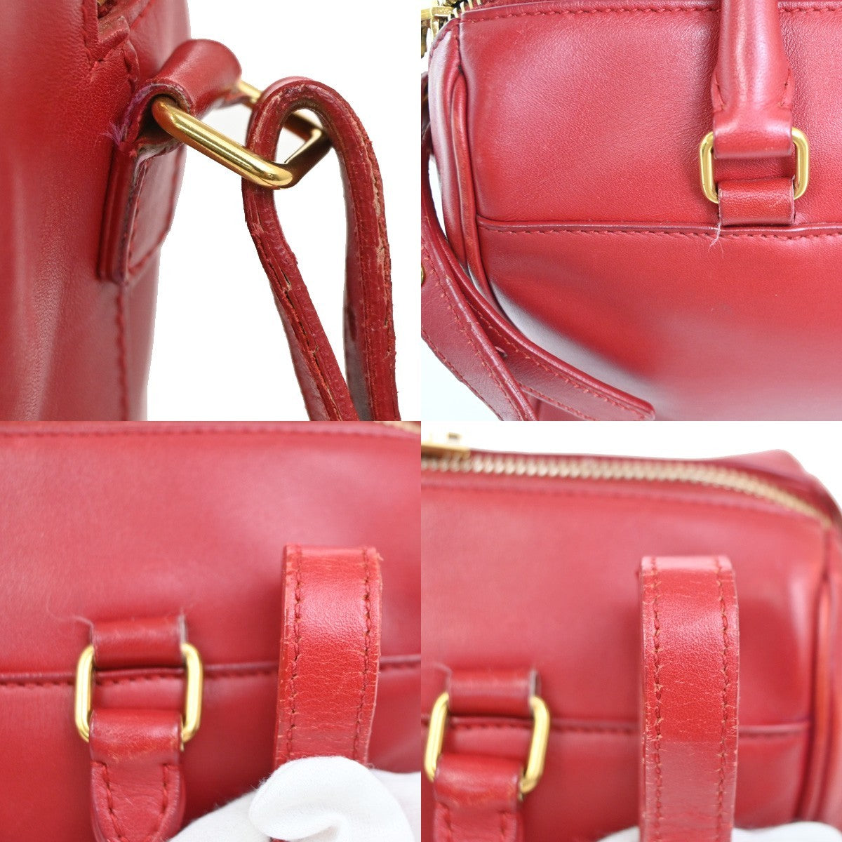 SAINT LAURENT Baby Duffle 2Way Shoulder Handbag Leather Red GHW Italy 86ZA293