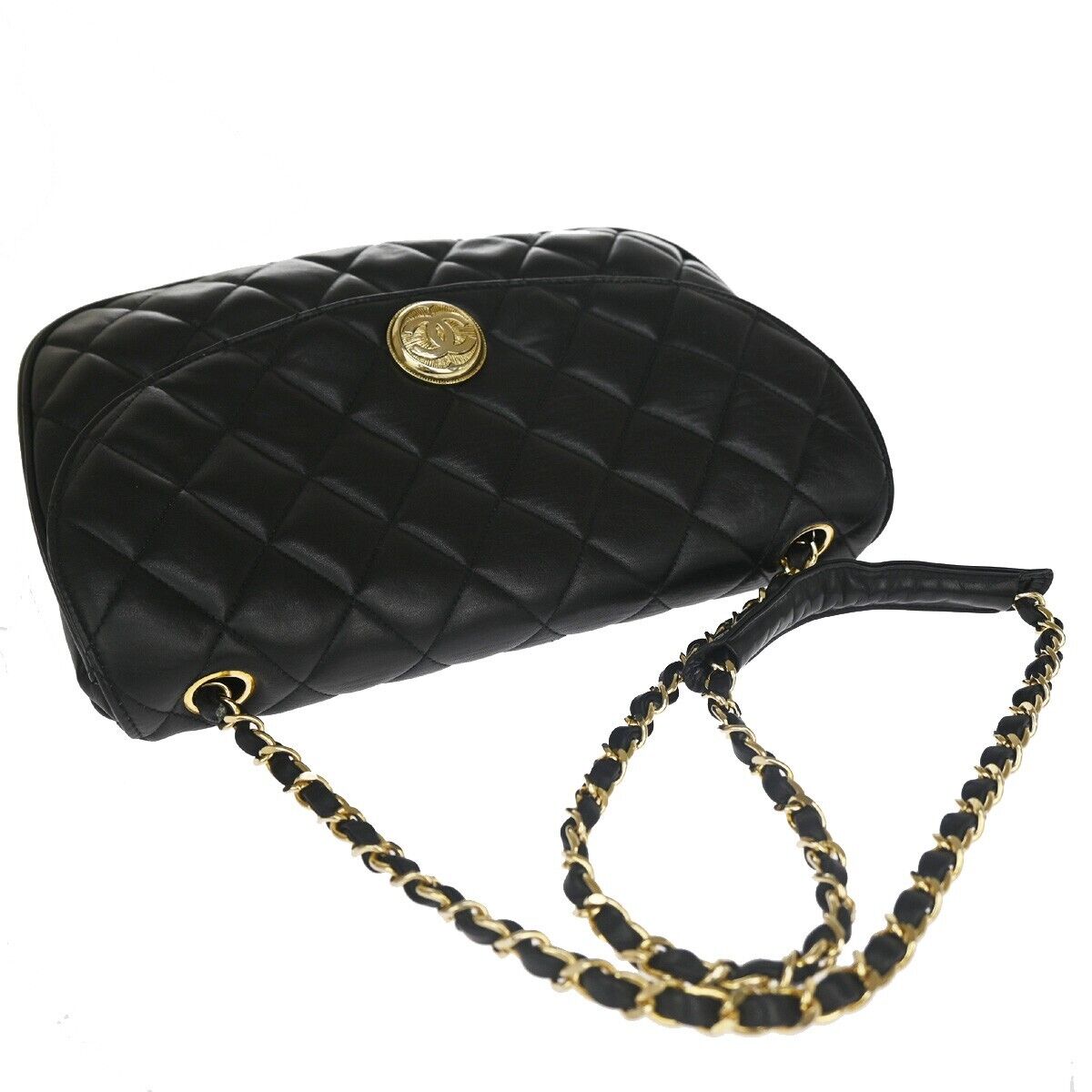 CHANEL CC Logo Matelasse Chain Shoulder Bag Leather Black GHW Italy 620LC413