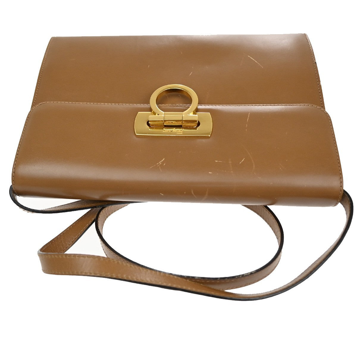 SALVATORE FERRAGAMO Logo Gancini 2Way Shoulder Bag Leather Brown GHW 04CA366