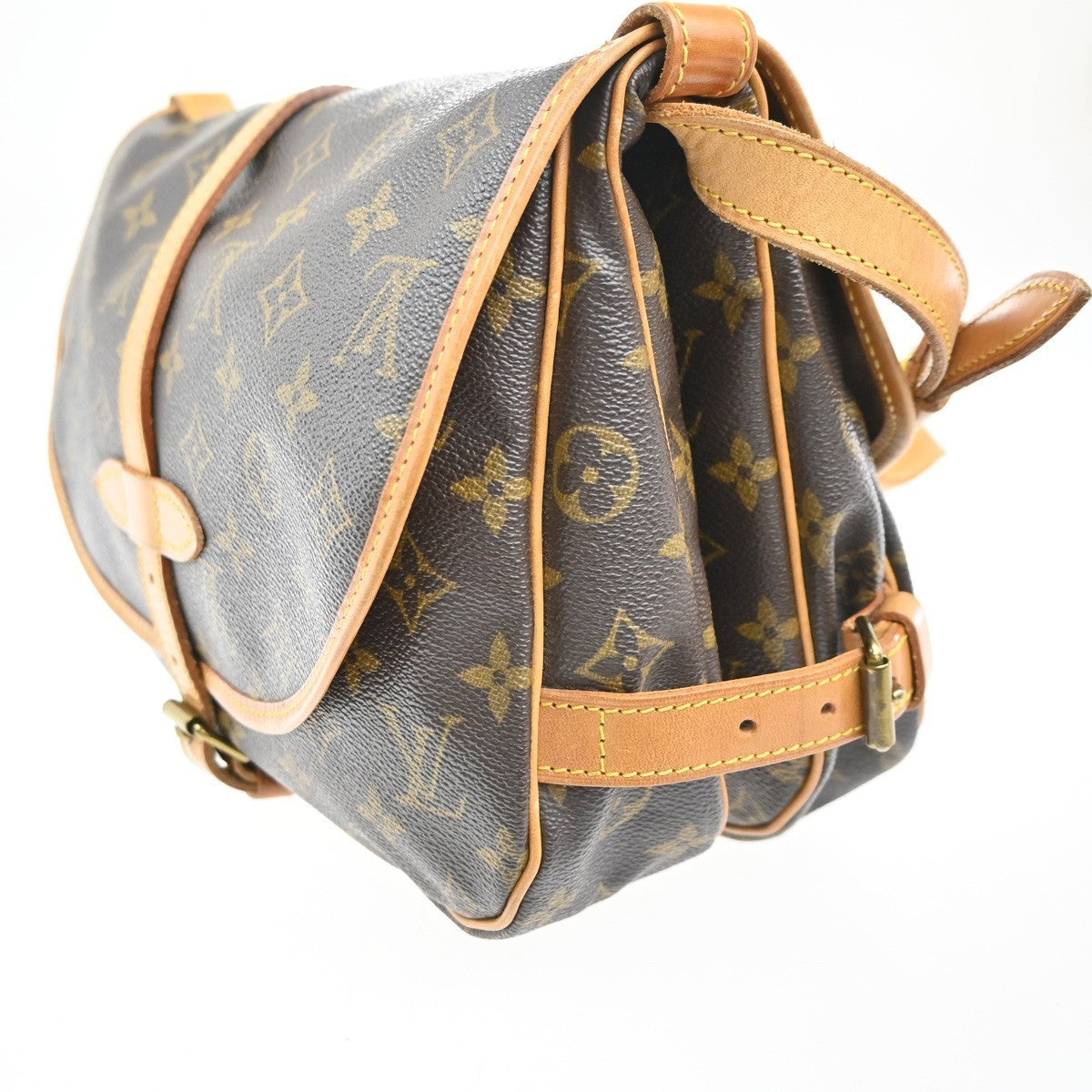 LOUIS VUITTON Logo Saumur 30 Shoulder Bag Monogram Leather Brown M42256 90MA320