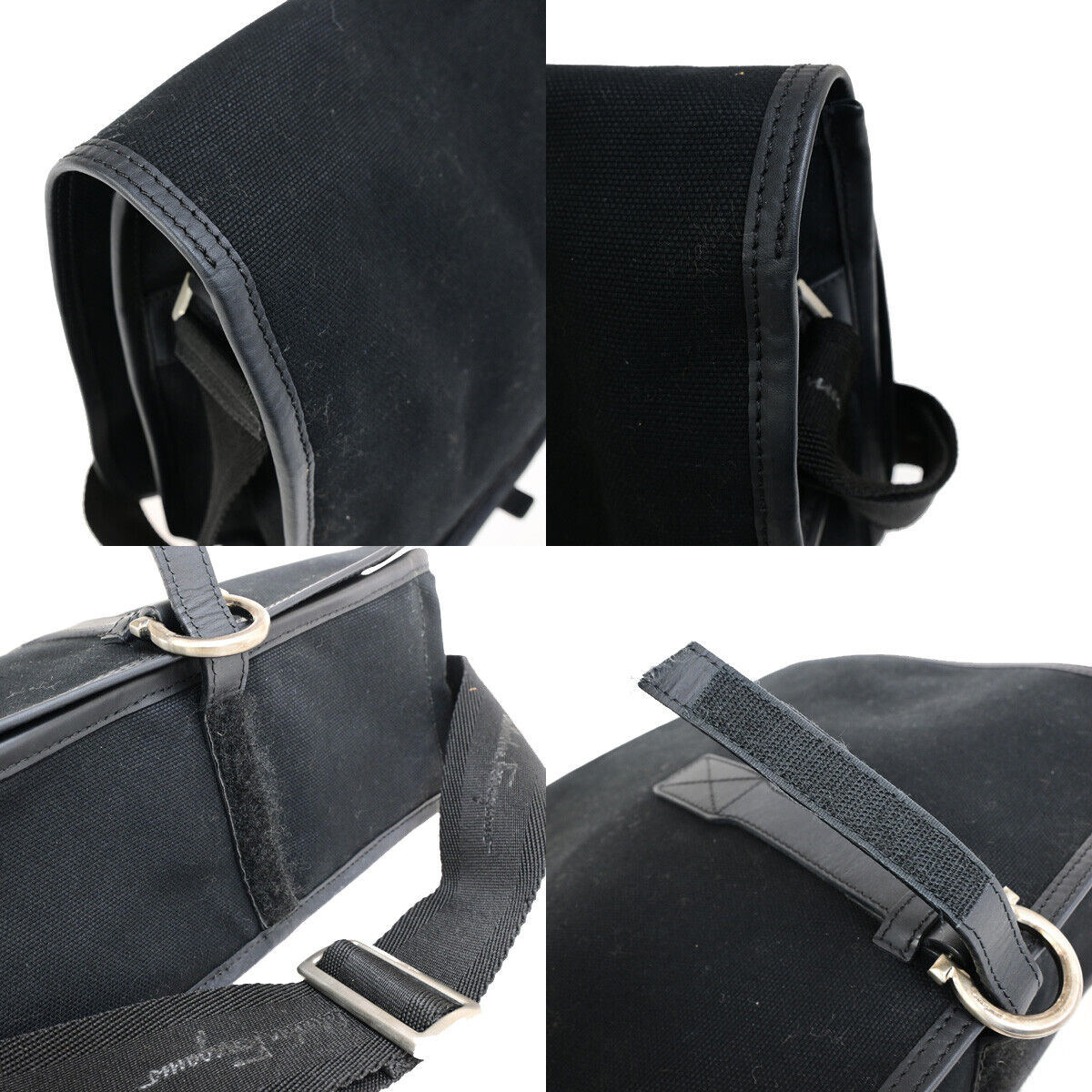 SALVATORE FERRAGAMO Logo Gancini Shoulder Bag Canavs Leather Black SHW 66YG645